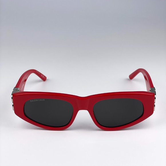 Balenciaga BB0095S 016 BRAND NEW Sunglasses Red Silver Logo Grey Cat Eye Unisex - Picture 6 of 14